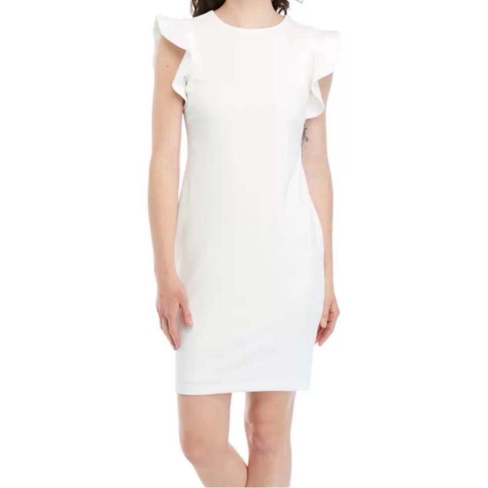 Calvin Klein White Mini Dress with Ruffle Sleeves